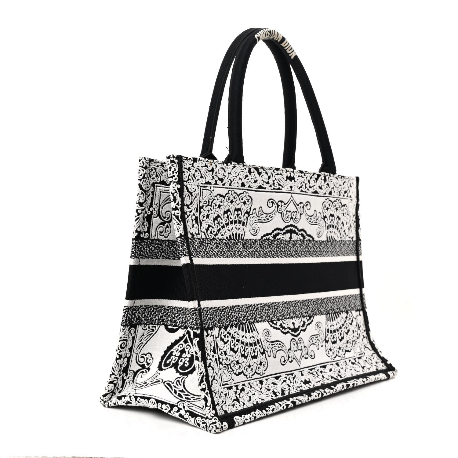 Christian Dior Canvas Embroidered Medium Ornamental Cornely Effect Book Tote Black White 3 of 12