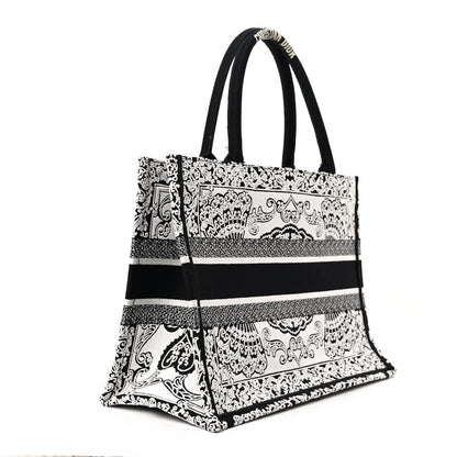 Christian Dior Canvas Embroidered Medium Ornamental Cornely Effect Book Tote Black White 3 of 12