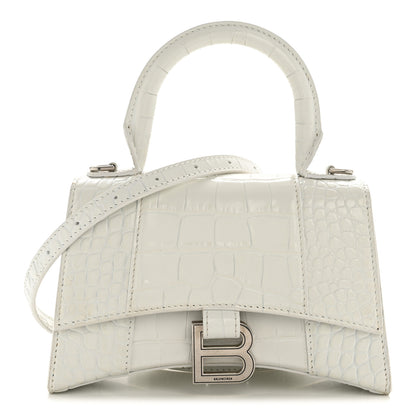 Balenciaga Shiny Calfskin Crocodile Embossed Hourglass Top Handle Bag XS White 1 of 13
