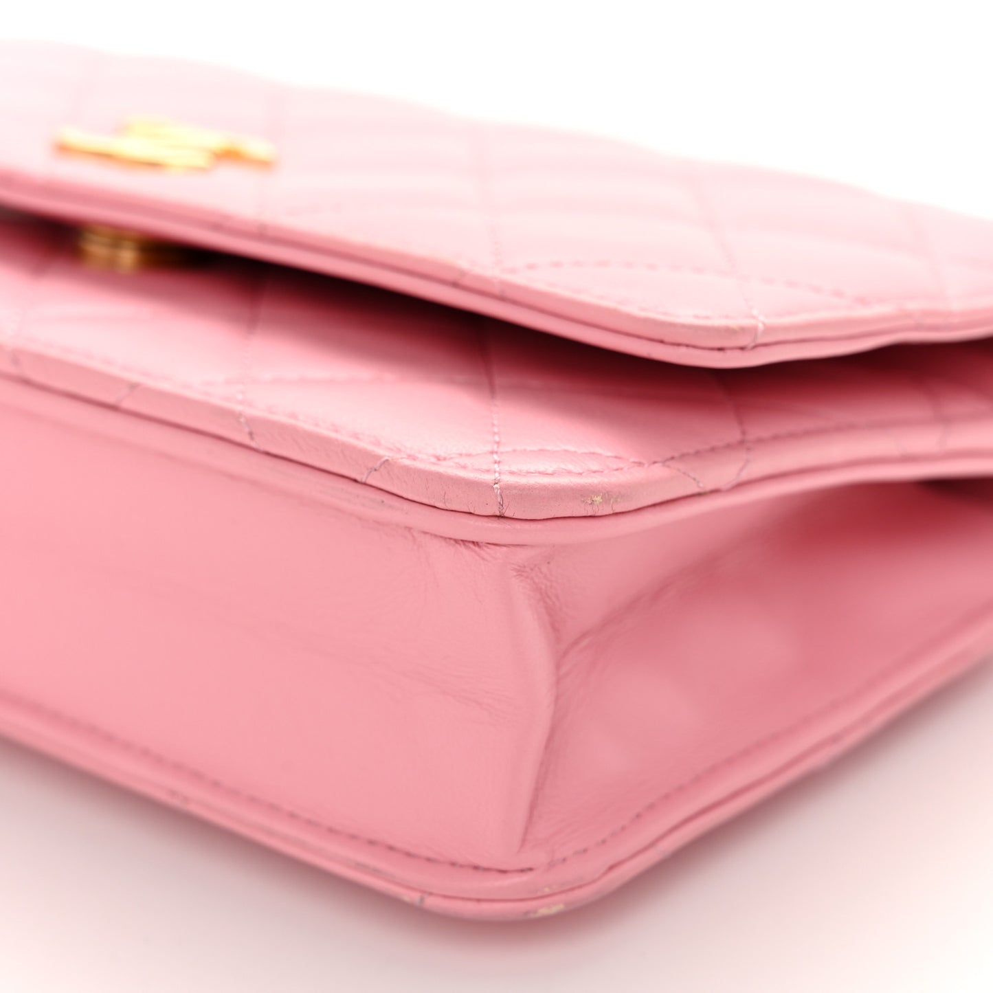 Lambskin Quilted Pick Me Up Wallet On Chain WOC Light Pink