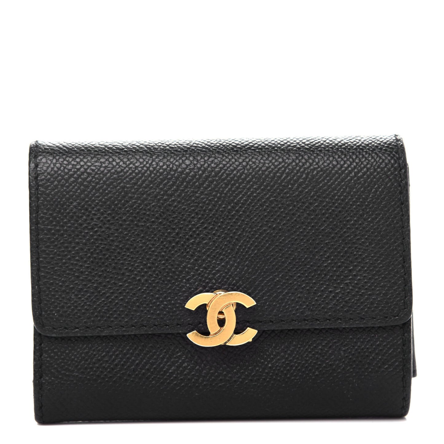 Grained Calfskin CC Flap Wallet Black