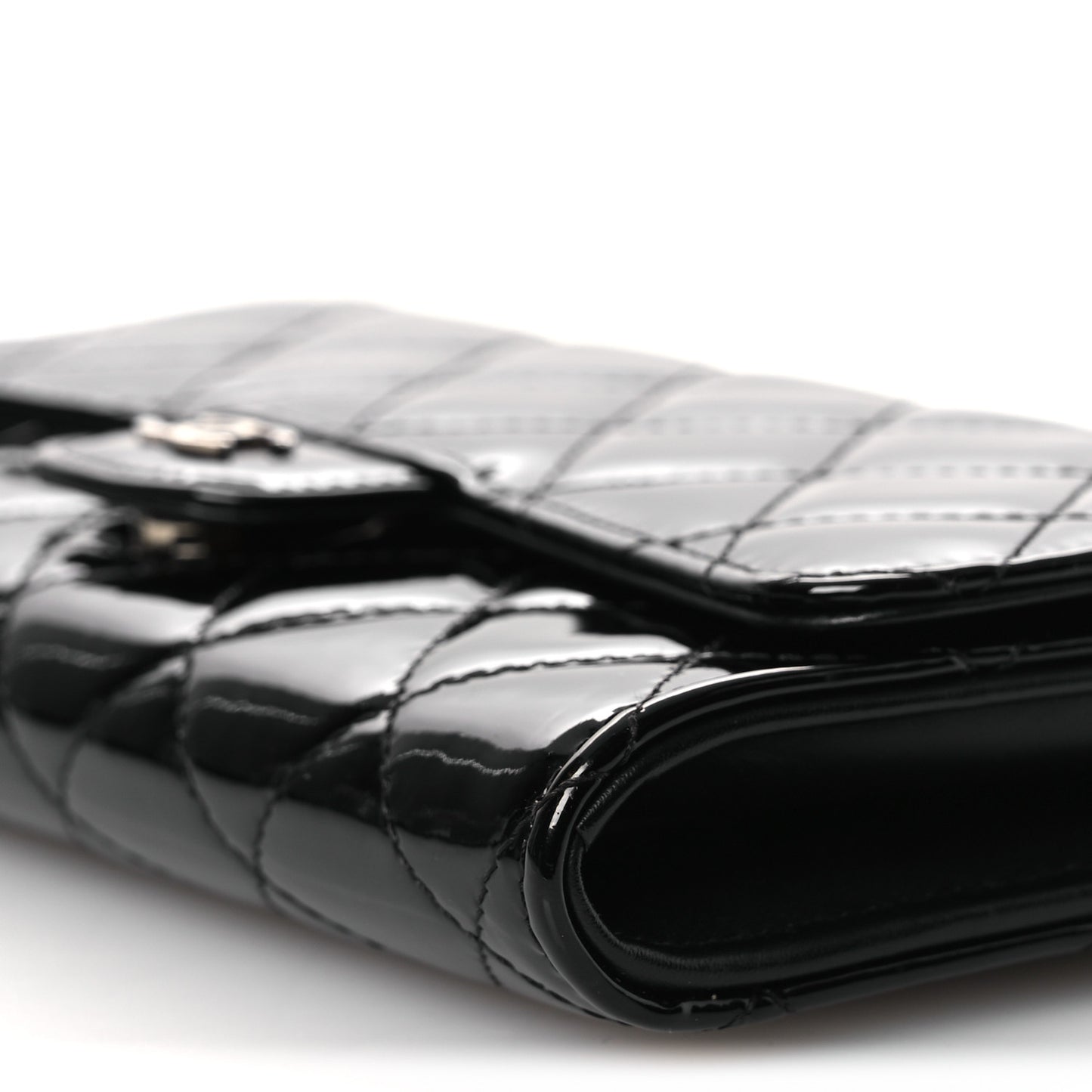 Patent Quilted Wallet On Removable Chain WOC Black