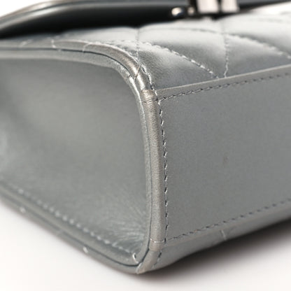 Chanel Metallic Lambskin Quilted Chain CC Top Handle Clutch With Chain Silver 8 of 10
