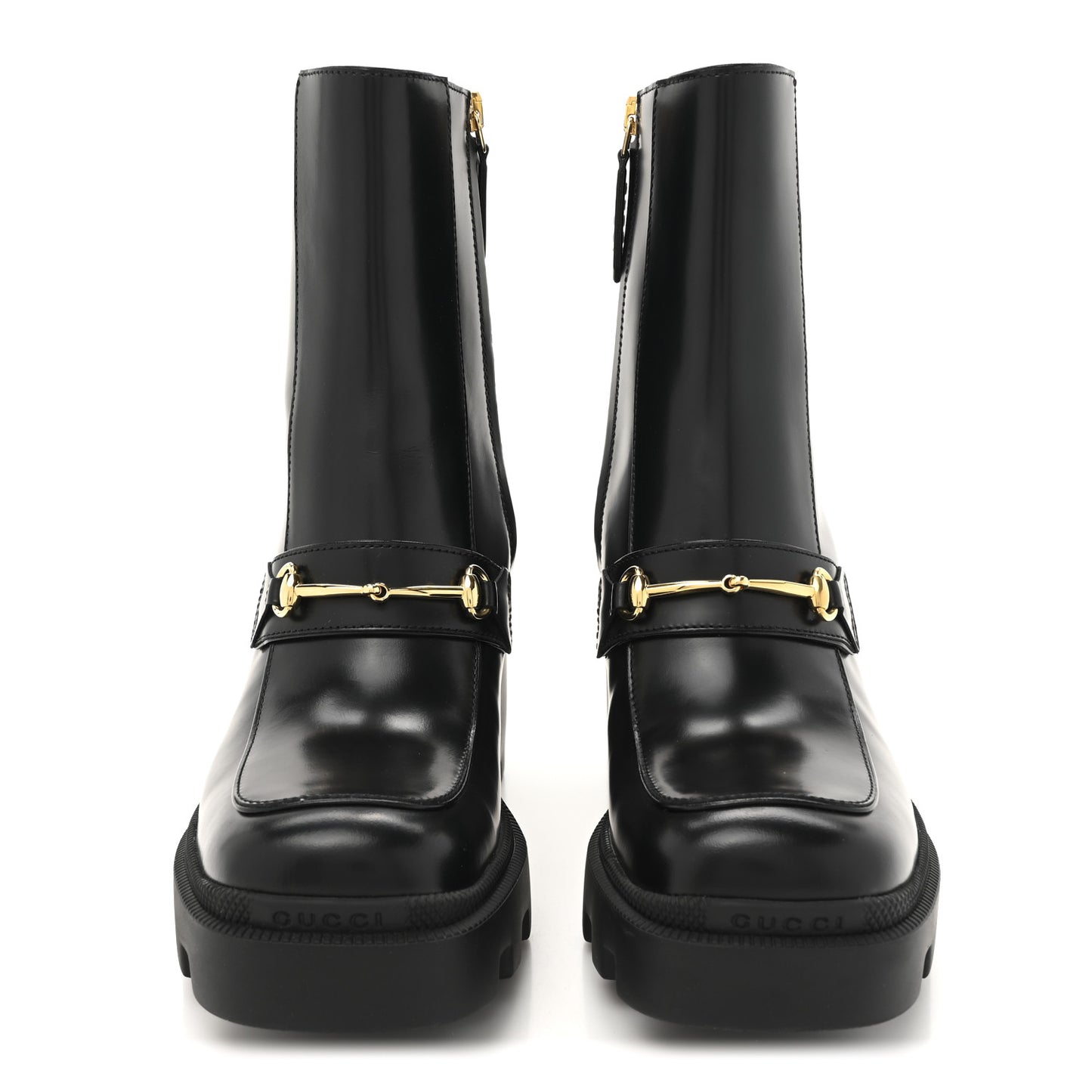 Magnum Calfskin Horsebit Lug Sole Booties 37 Black
