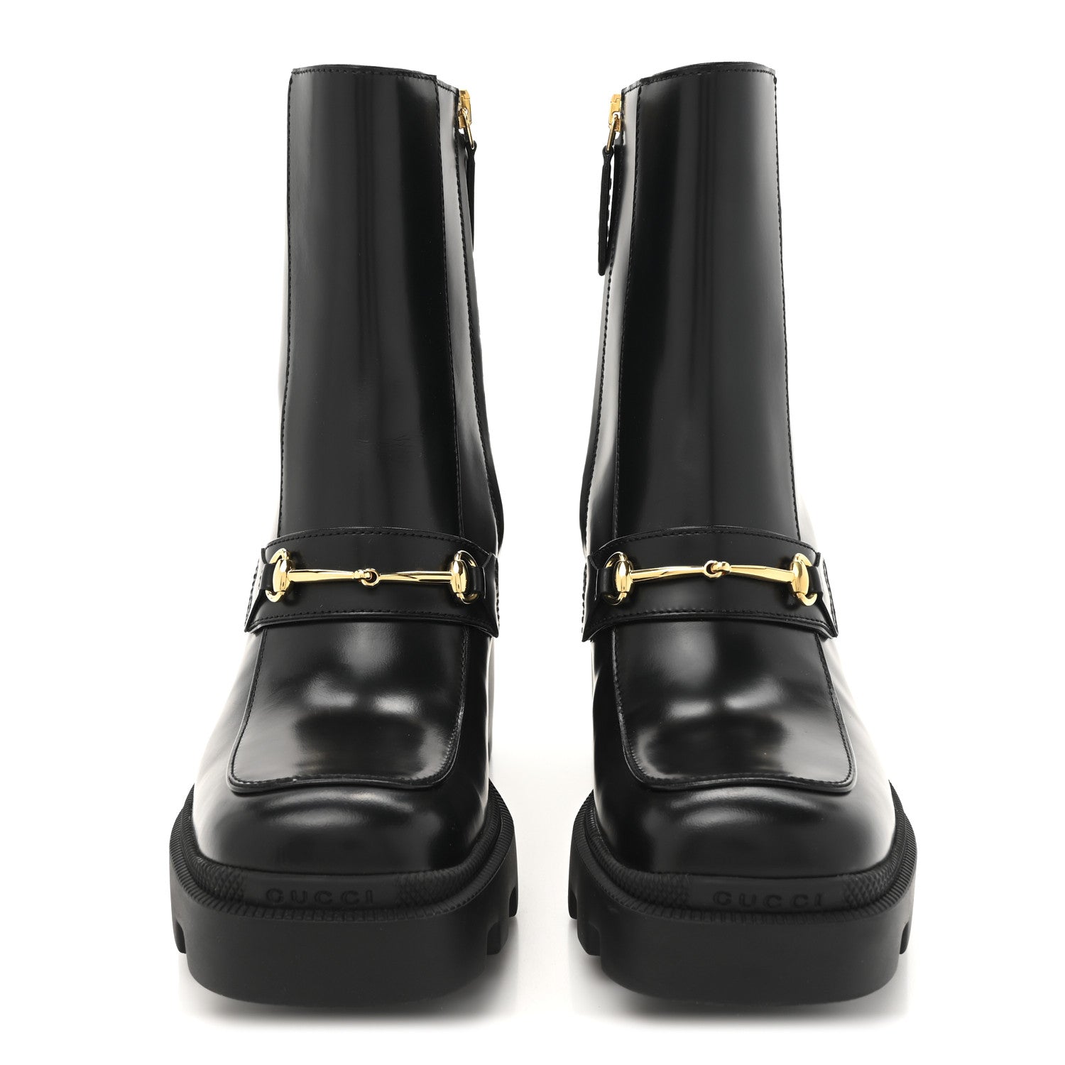Gucci Magnum Calfskin Horsebit Lug Sole Booties 37 Black 3 of 10