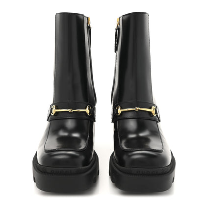 Gucci Magnum Calfskin Horsebit Lug Sole Booties 37 Black 3 of 10