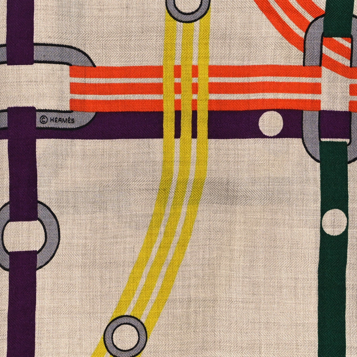 Hermes Cashmere Silk Correspondance Hermes-Paris Scarf 100 Naturel Jaune Prune 4 of 4