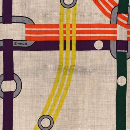 Hermes Cashmere Silk Correspondance Hermes-Paris Scarf 100 Naturel Jaune Prune 4 of 4