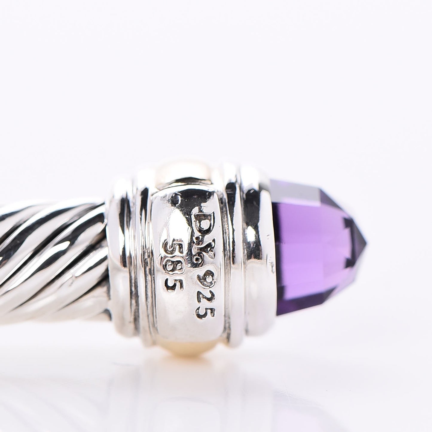 Sterling Silver 14K Yellow Gold Amethyst 5mm Cable Classics Bracelet