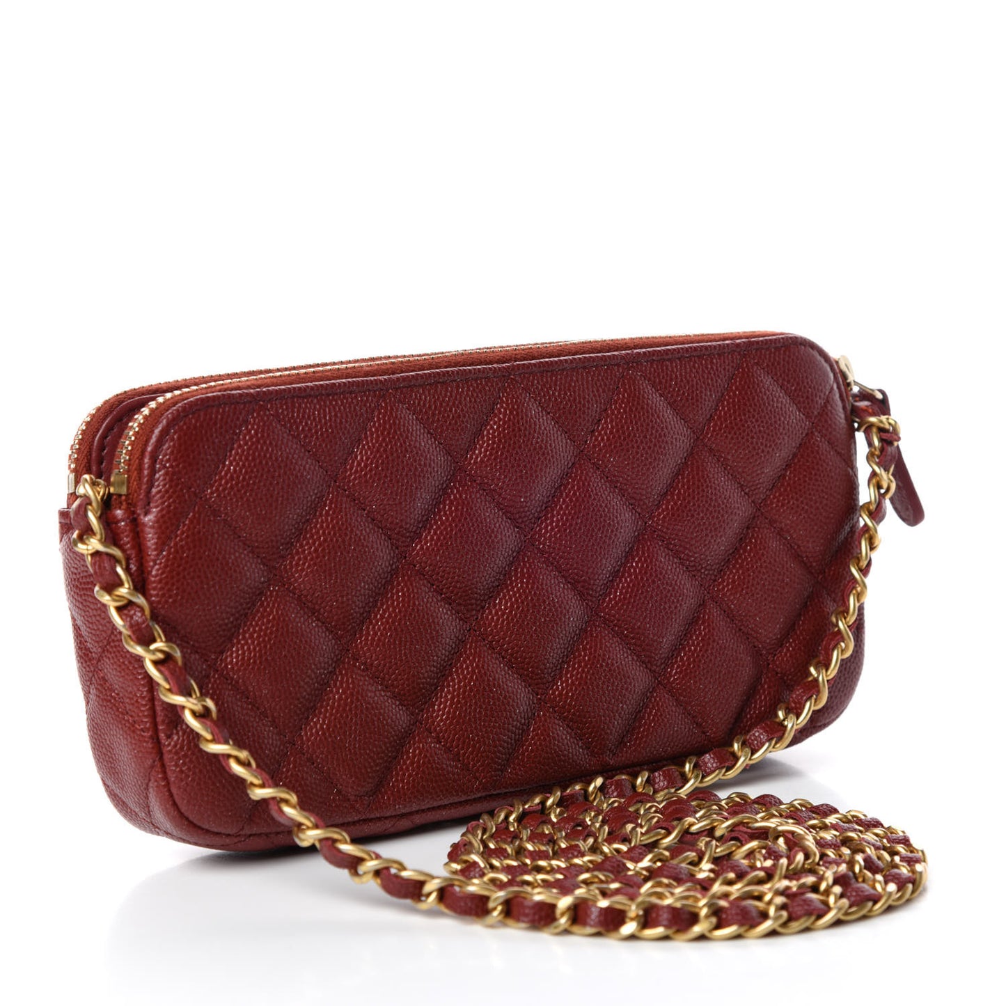 Iridescent Caviar Quilted Clutch With Chain Burgundy