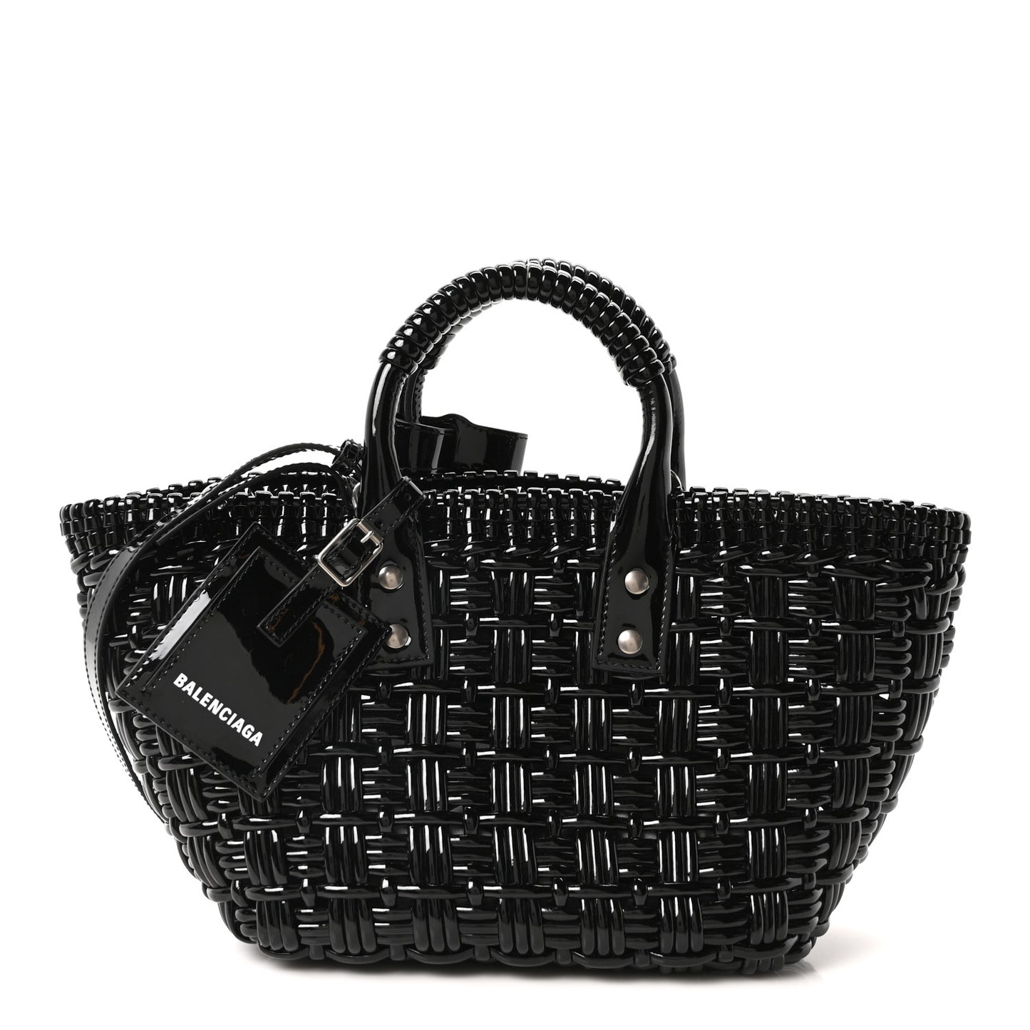Varnished Faux Calfskin Braided XS Bistro Basket Black