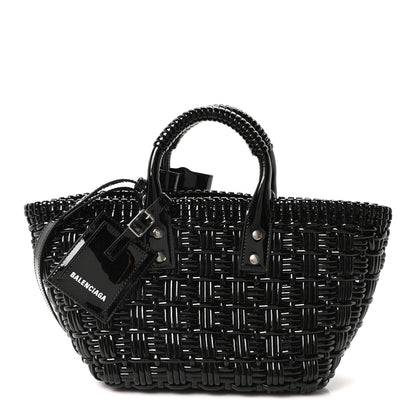 Balenciaga Varnished Faux Calfskin Braided XS Bistro Basket Black 1 of 9