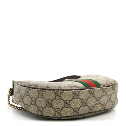 Gucci GG Supreme Monogram Textured Dollar Calfskin Web Small Ophidia Shoulder Bag Beige Ebony New Acero 4 of 14