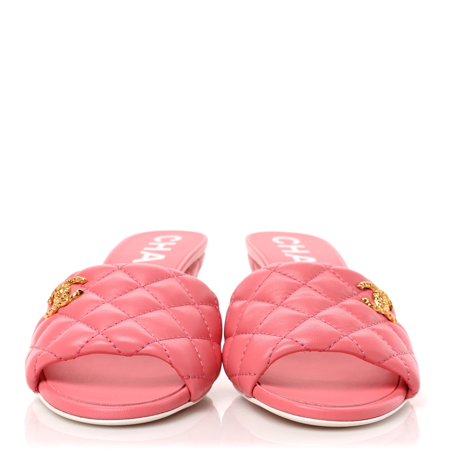 Lambskin Quilted Textured CC Mules 37.5 Pink