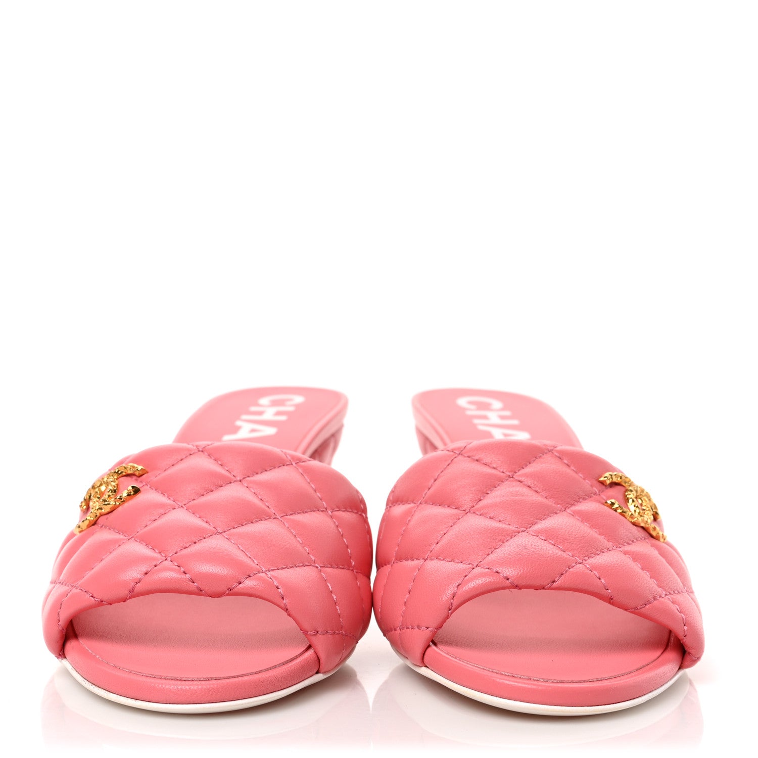 Chanel Lambskin Quilted Textured CC Mules 37.5 Pink 2 of 9