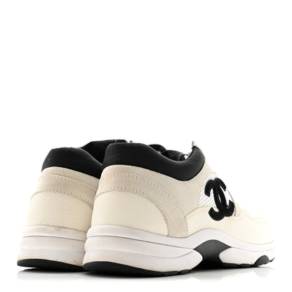 Chanel Mesh Suede Calfskin Grained Calfskin Womens CC Sneakers 38 White Black 9 of 22