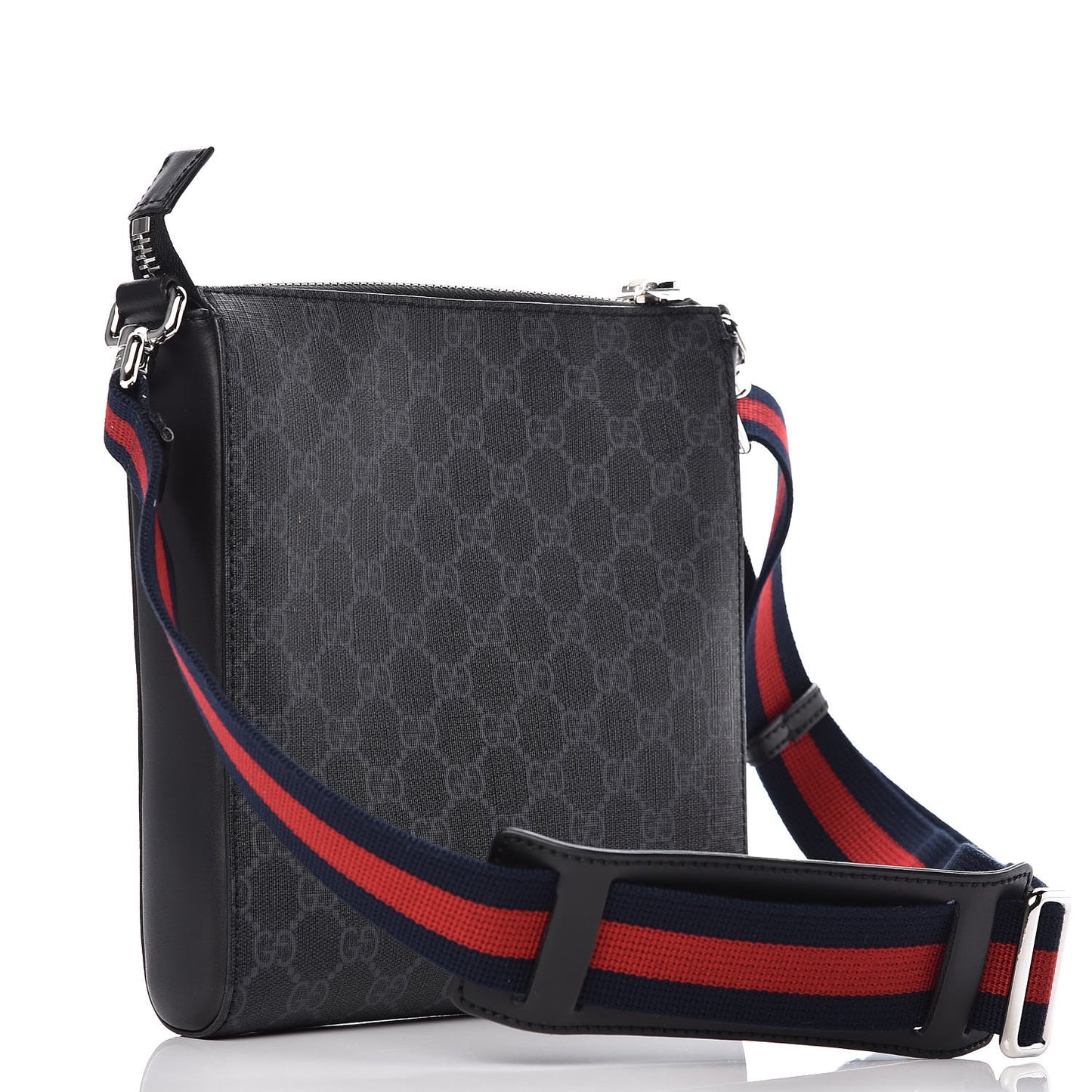 GG Supreme Monogram Web Small Flat Messenger Bag Black Grey