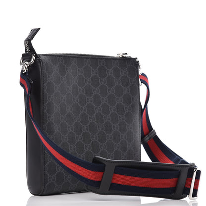 Gucci GG Supreme Monogram Web Small Flat Messenger Bag Black Grey 3 of 10