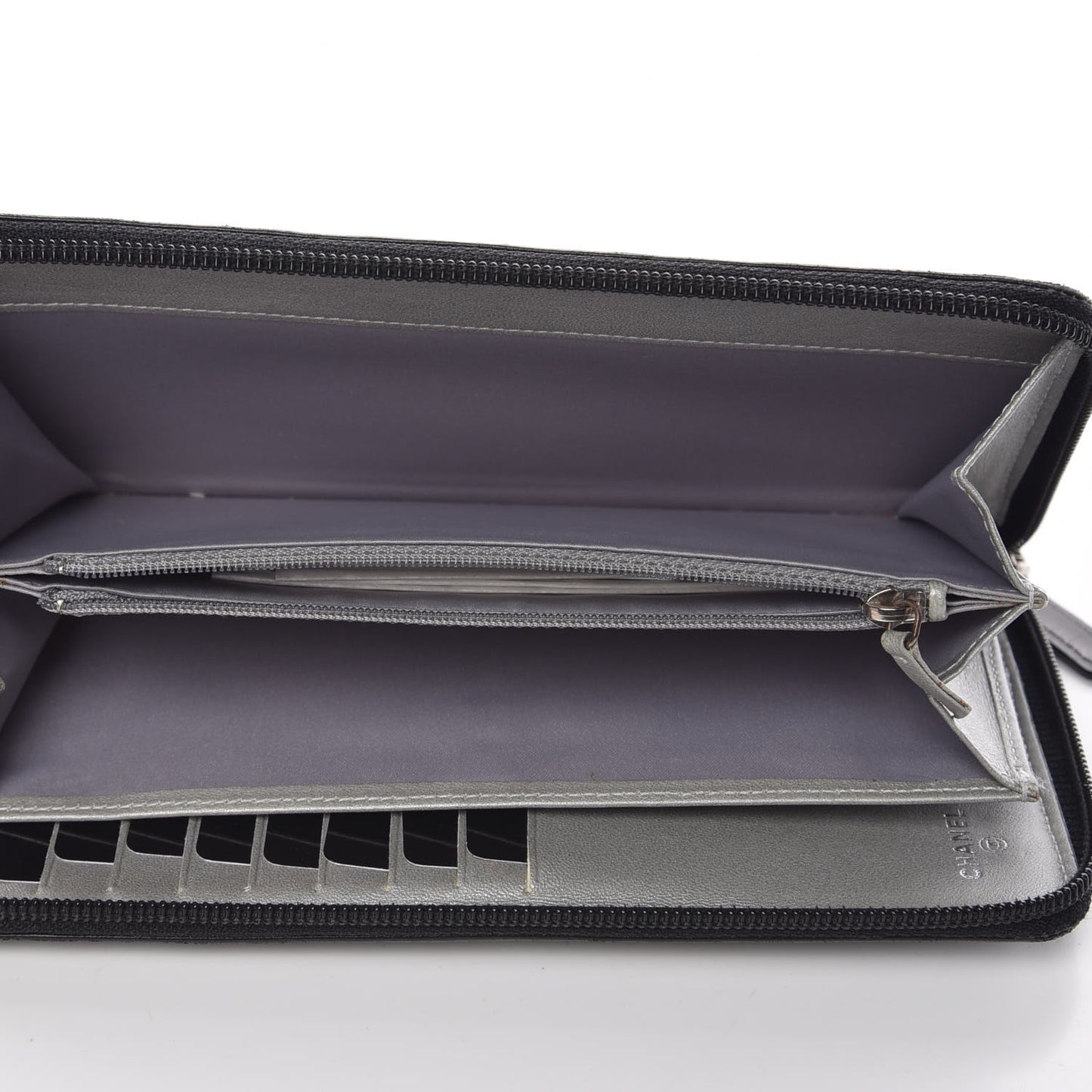 Lambskin Camellia Embossed Zip Around Organizer Wallet Black