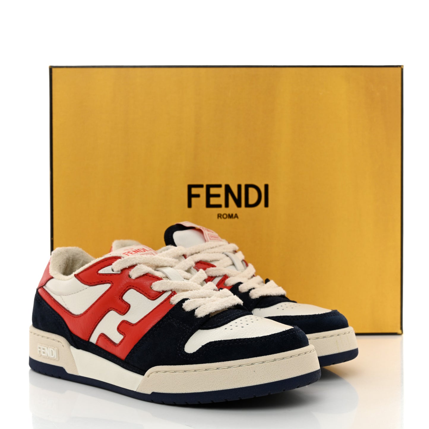 Calfskin Suede Fendi Match Low Top Sneakers 37 Red Blue