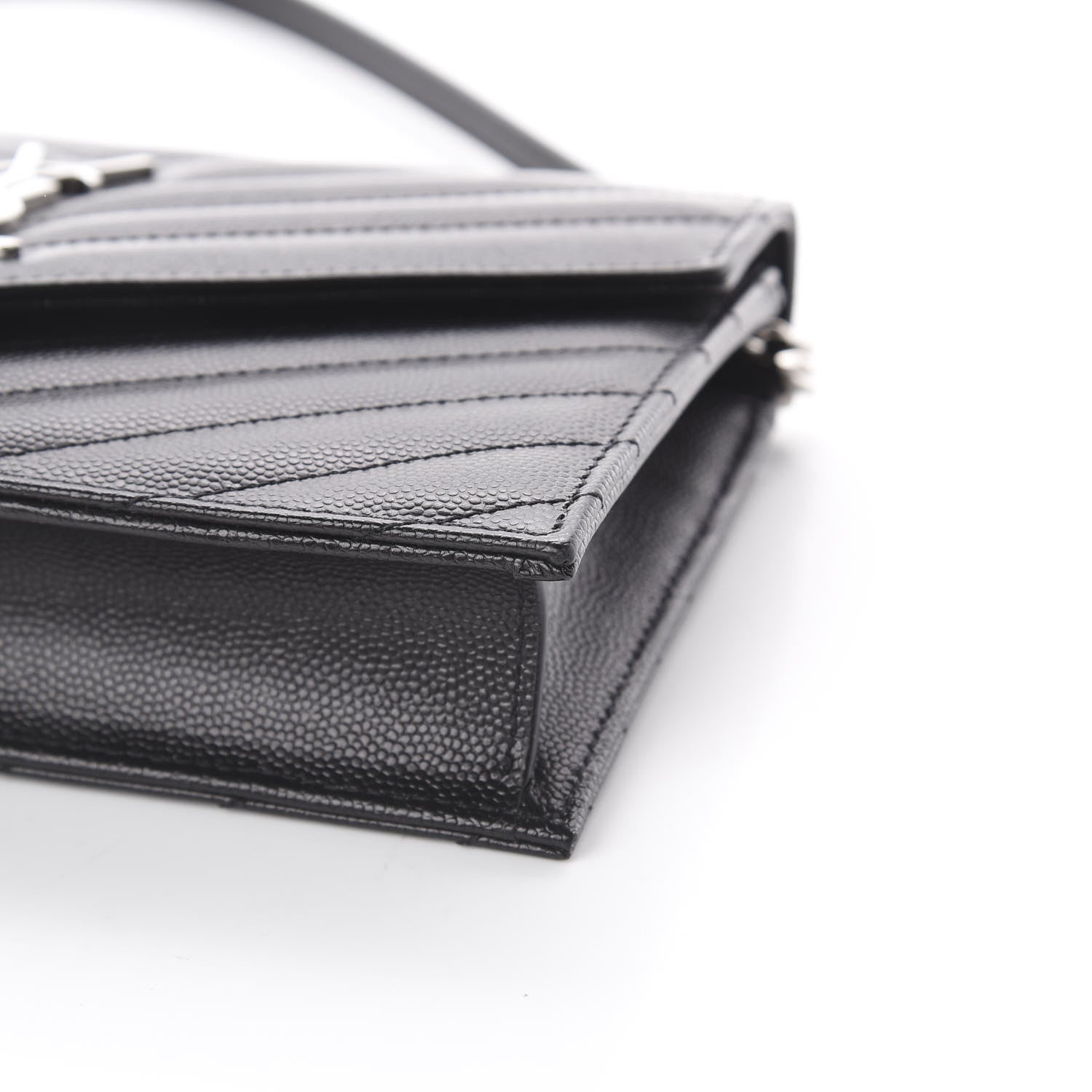 Saint Laurent Grain De Poudre Matelasse Chevron Monogram Envelope Chain Wallet Black 6 of 7