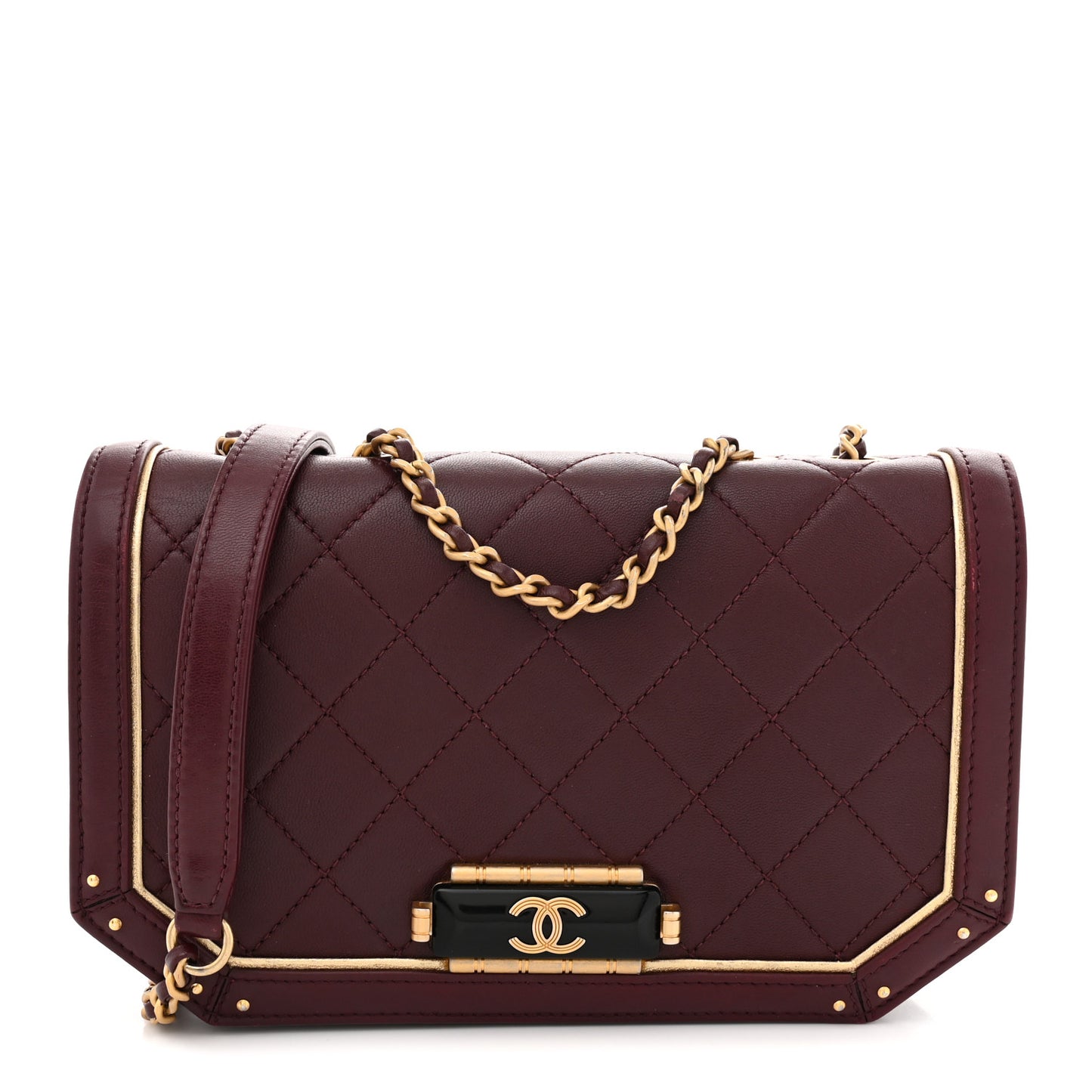 Calfskin Quilted Small Octagon CC Clasp Flap Bag Red Gold