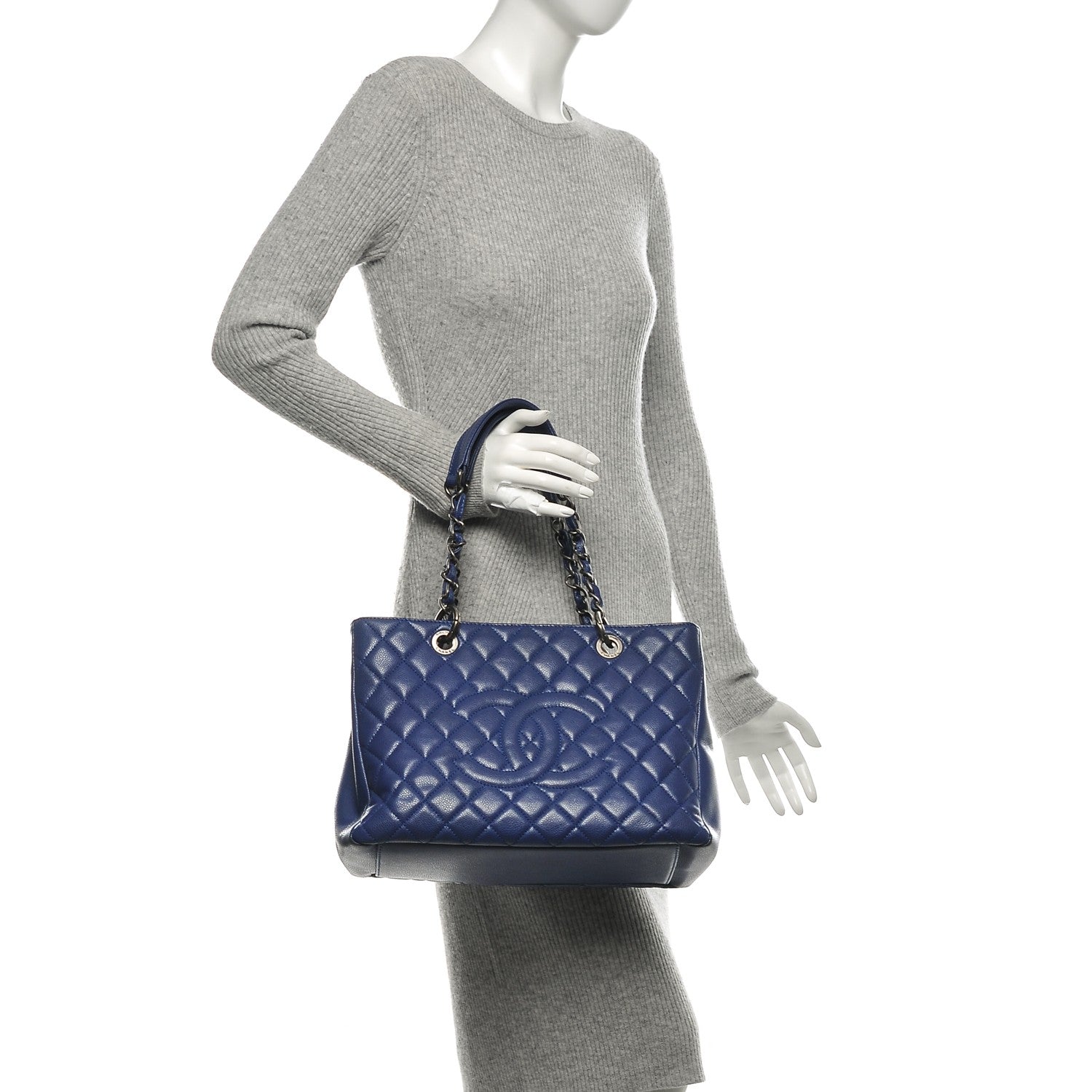 Chanel Glazed Caviar Grand Shopping Tote GST Dark Blue 2 of 7