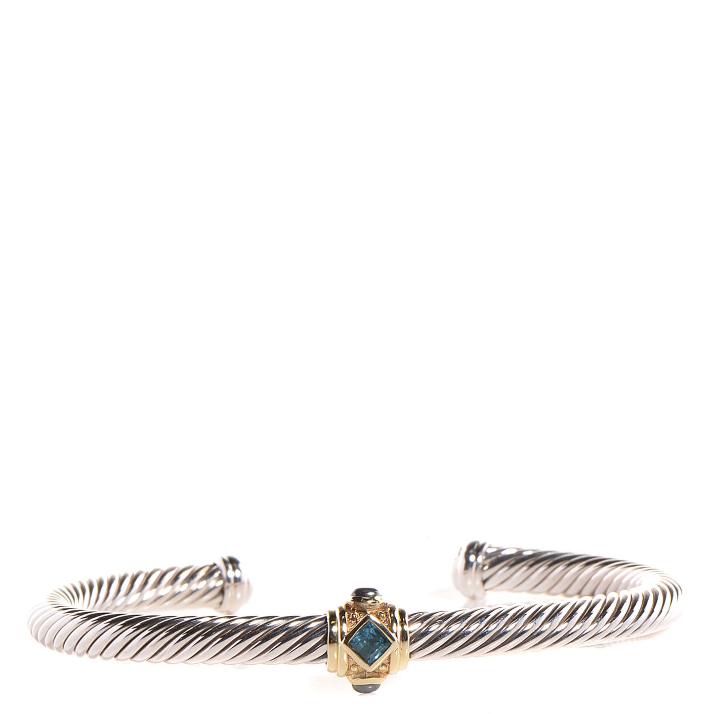 Sterling Silver 14k Gold Blue Topaz Hematite 5mm Renaissance Bracelet