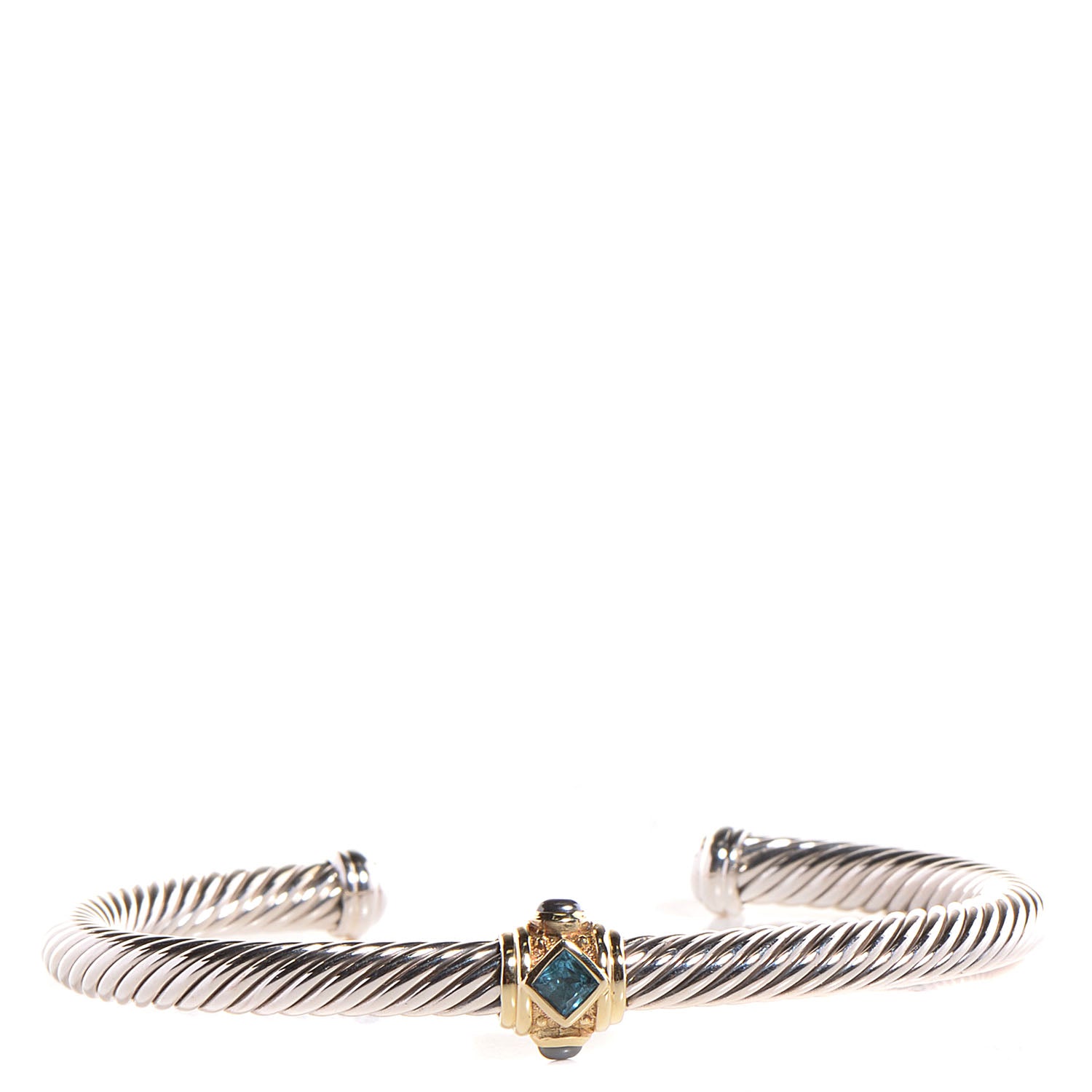 David Yurman Sterling Silver 14k Gold Blue Topaz Hematite 5mm Renaissance Bracelet 1 of 7
