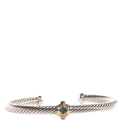David Yurman Sterling Silver 14k Gold Blue Topaz Hematite 5mm Renaissance Bracelet 1 of 7