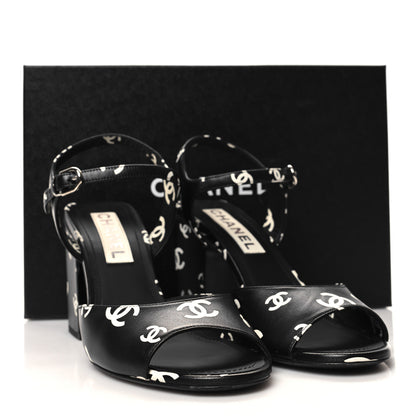 Chanel Printed Lambskin CC Platform Sandals 39 Black White 9 of 9