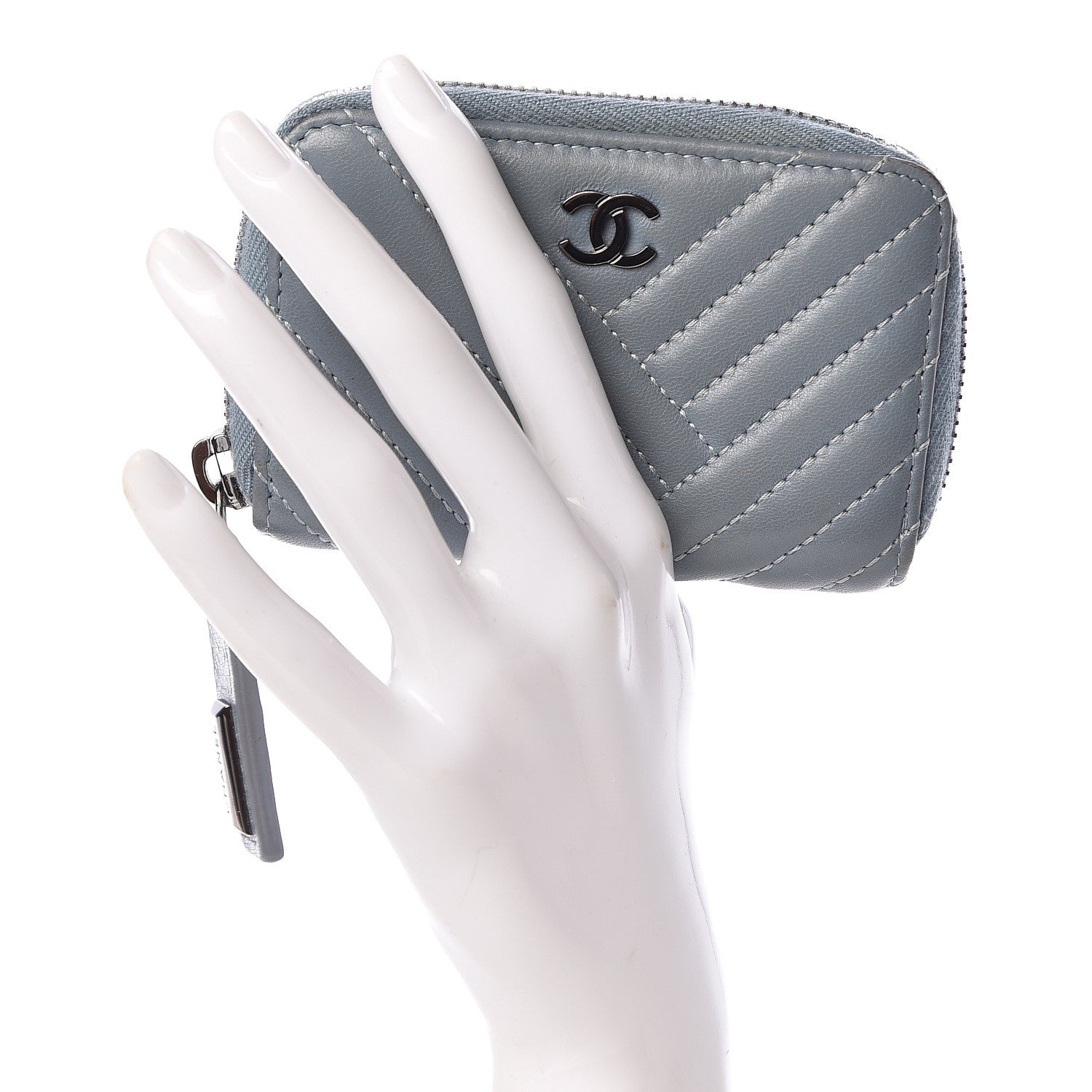 Chanel Lambskin Quilted CC Crossing Zip Around Coin Purse Light Blue 2 of 8