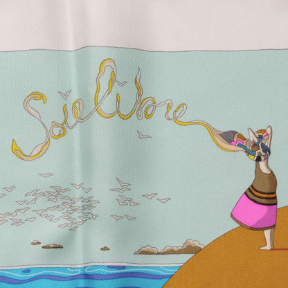 Hermes Silk Soie Libre Scarf 90 Bleu Ardoise Blanc 5 of 7