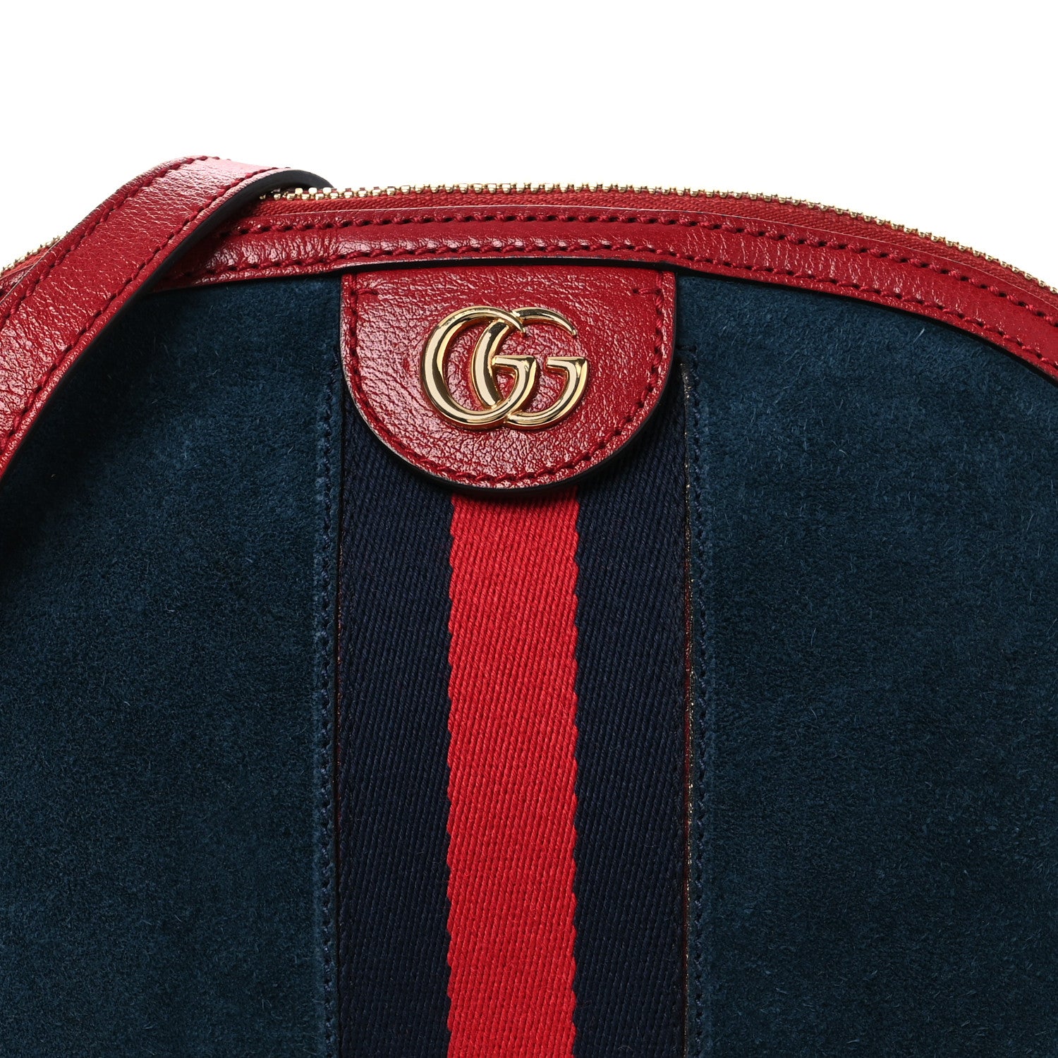 Gucci Suede Calfskin Web Small Ophidia Dome Shoulder Bag New Blue Romantic Cherry 8 of 12