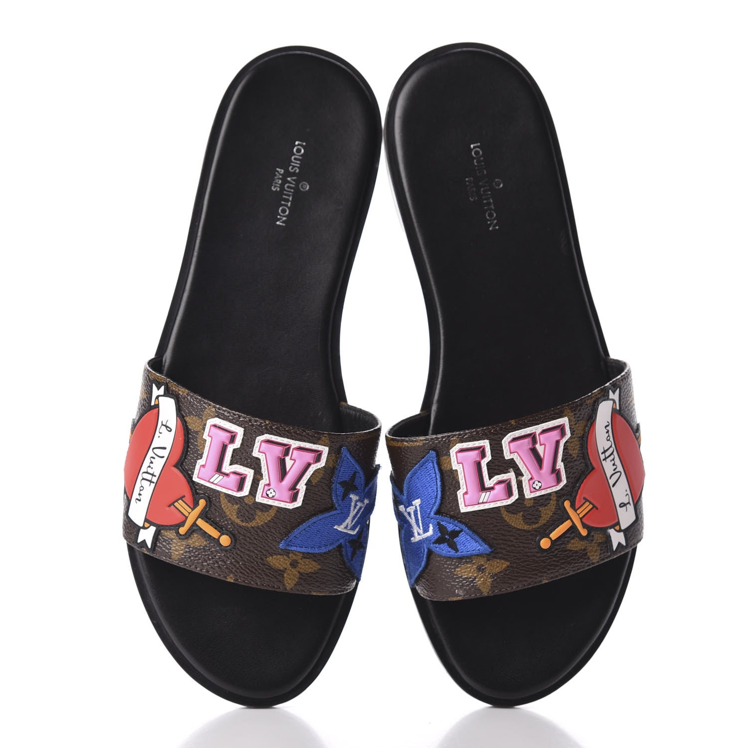 Louis Vuitton Patent Calfskin Monogram LV Black Heart Flat Mules 36 Cacao 5 of 10