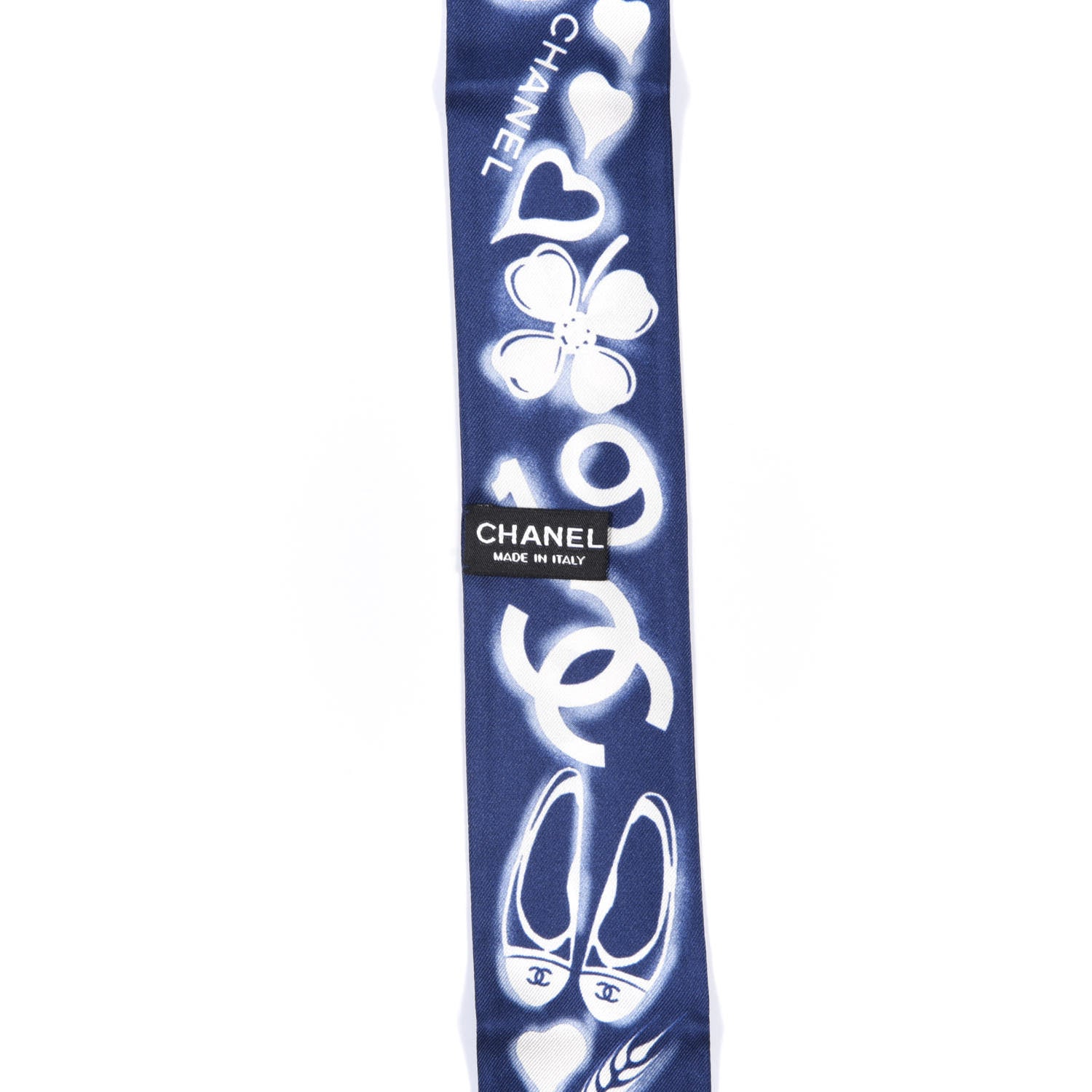 Chanel Silk CC Slim Bandeau Scarf Navy Ivory 2 of 4