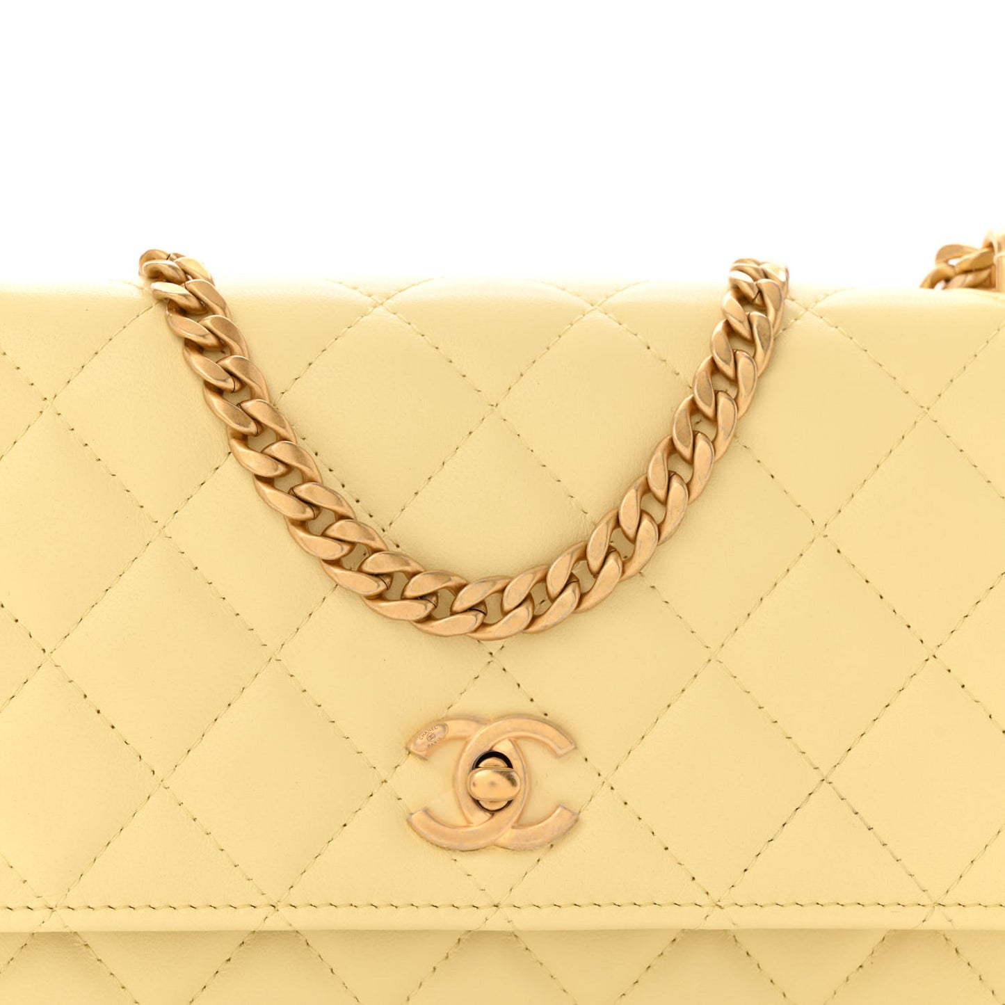 Lambskin Quilted Sweet Camellia Wallet on Chain WOC Light Yellow
