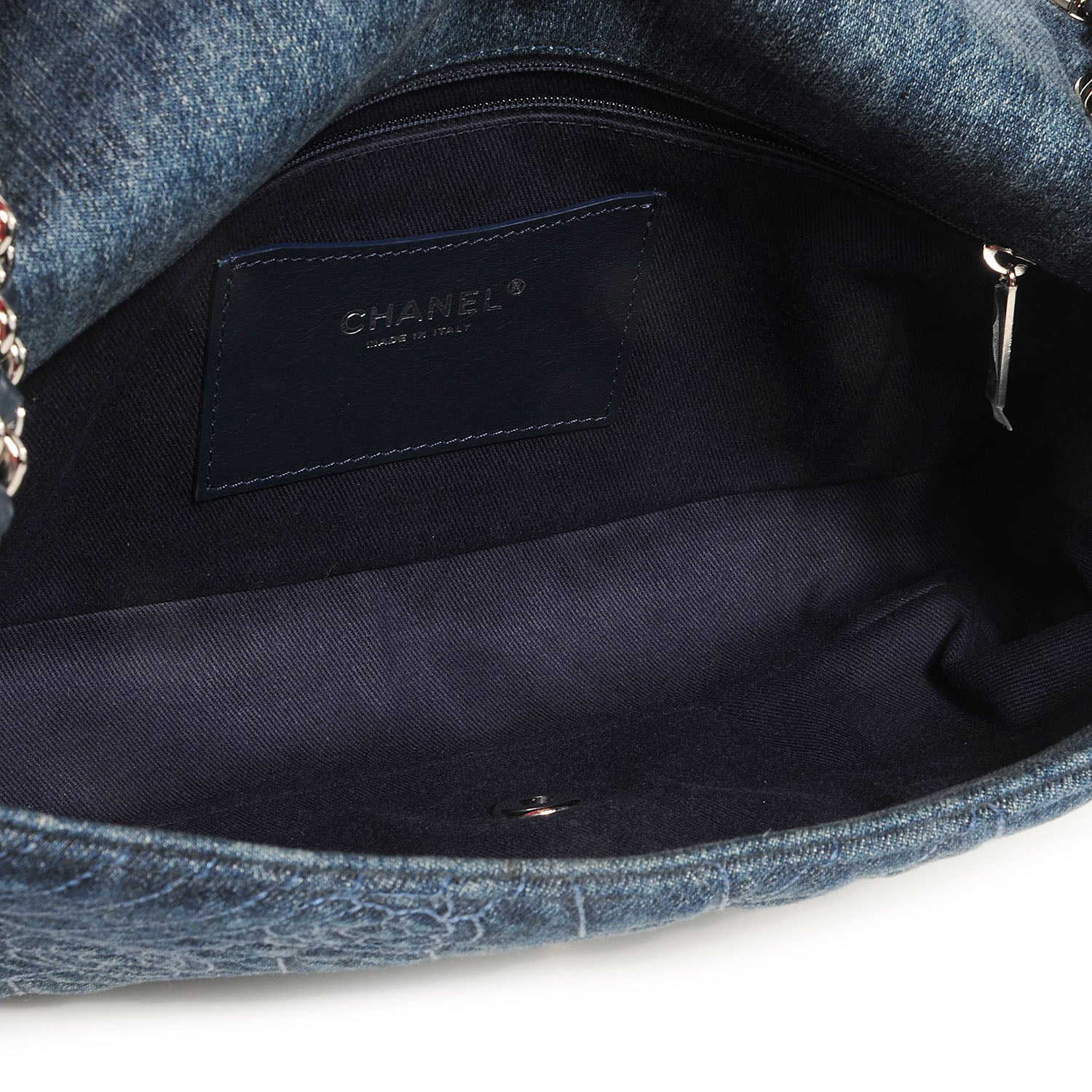 Chanel Denim Camellia Embroidered Large Flap Dark Blue 7 of 9