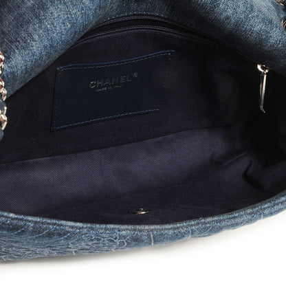 Chanel Denim Camellia Embroidered Large Flap Dark Blue 7 of 9