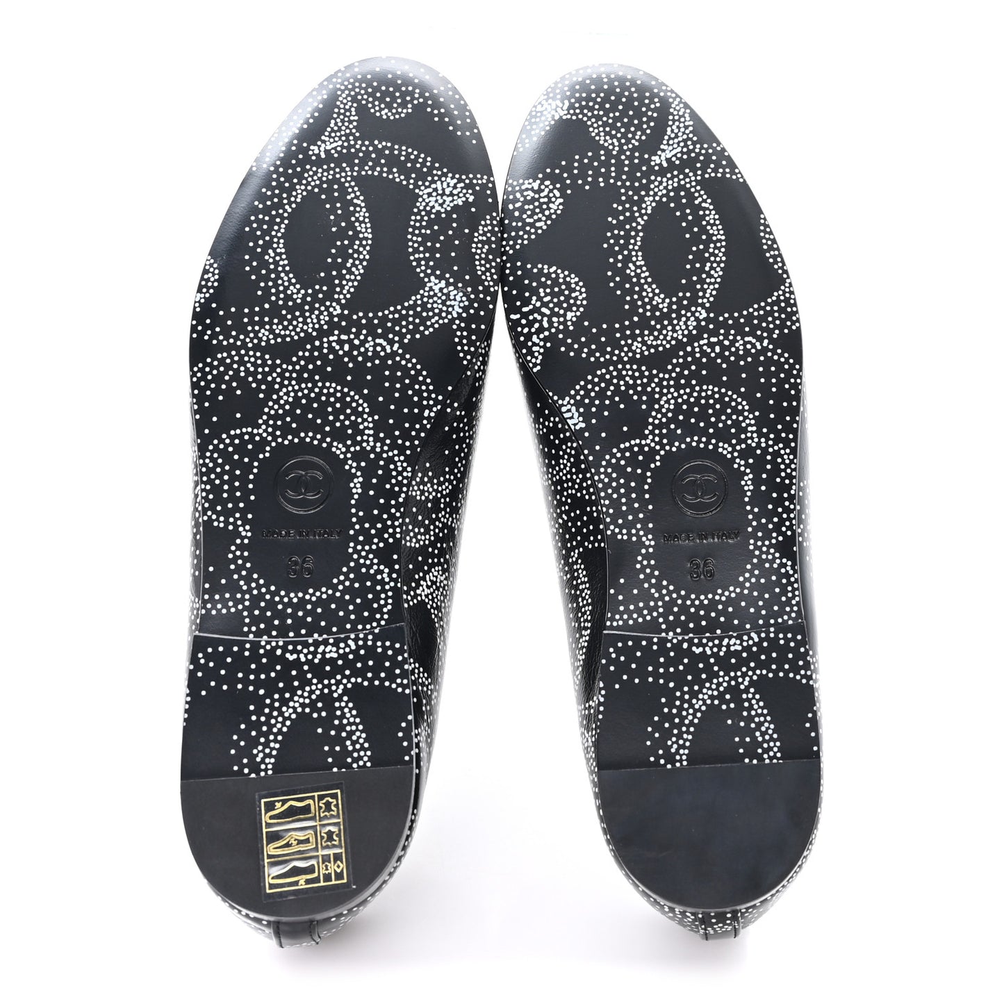 Calfskin Camellia Printed Cap Toe Ballerina Flats 36 Black White