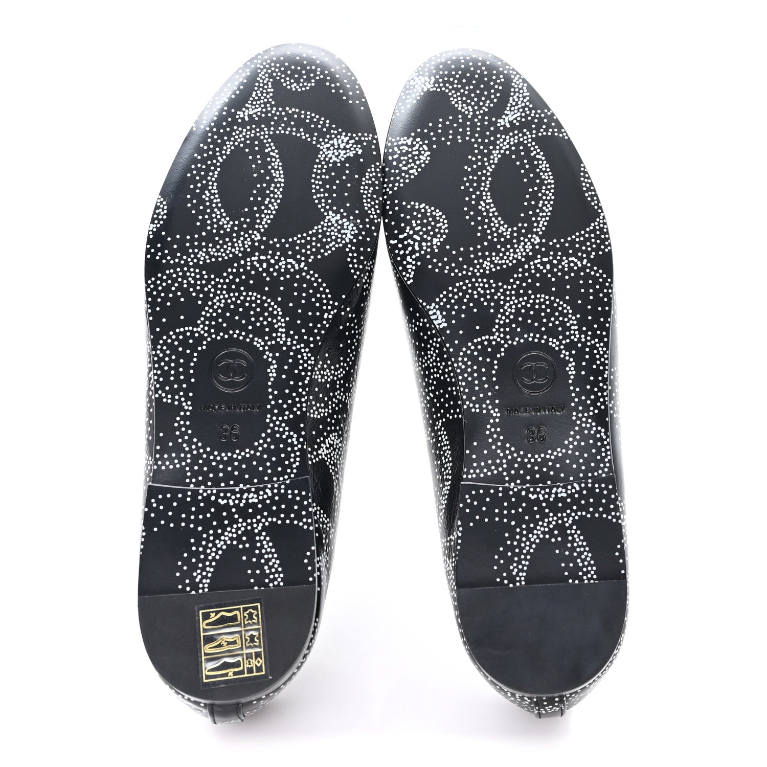 Chanel Calfskin Camellia Printed Cap Toe Ballerina Flats 36 Black White 6 of 10