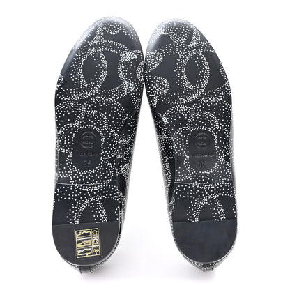 Chanel Calfskin Camellia Printed Cap Toe Ballerina Flats 36 Black White 6 of 10