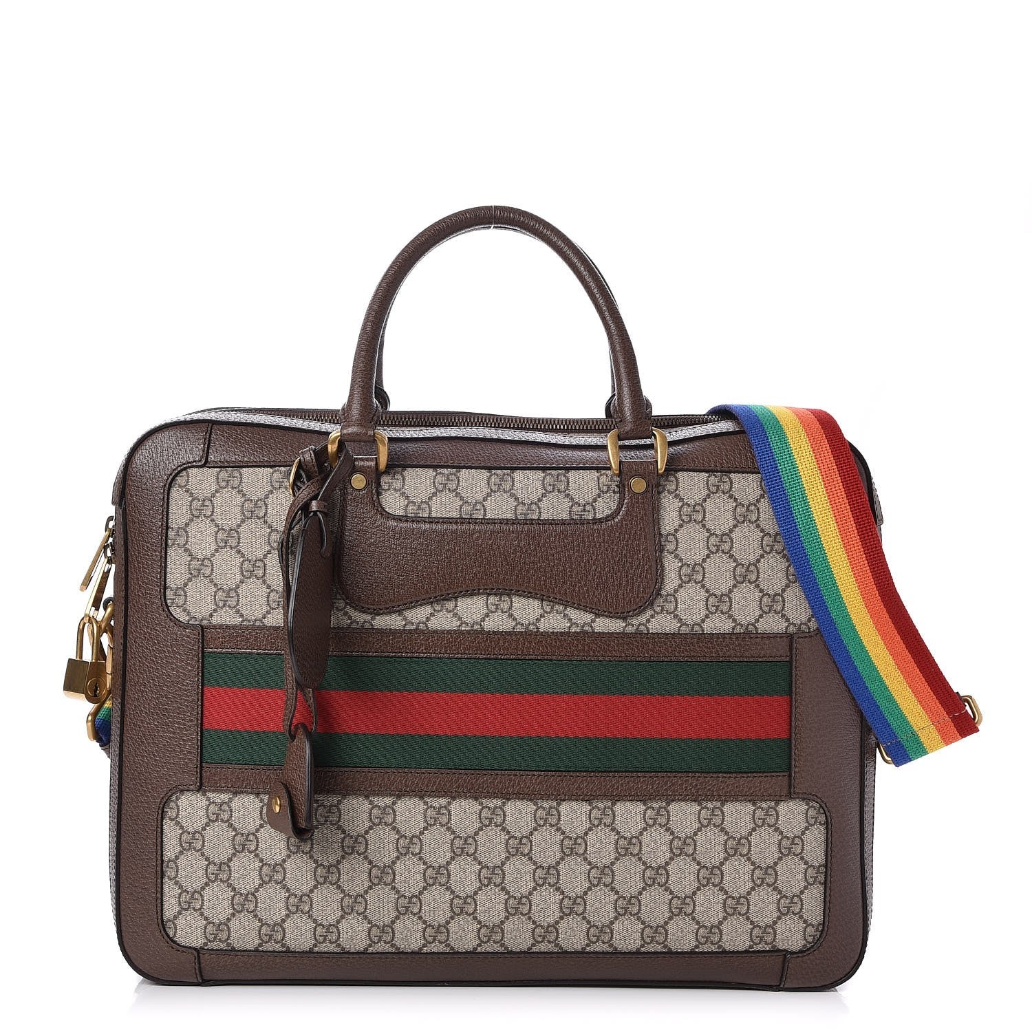 Gucci GG Supreme Monogram Web Slim Briefcase Brown 1 of 7