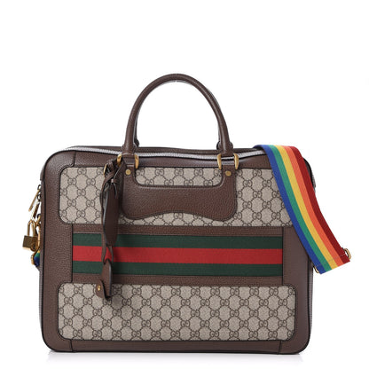 Gucci GG Supreme Monogram Web Slim Briefcase Brown 1 of 7