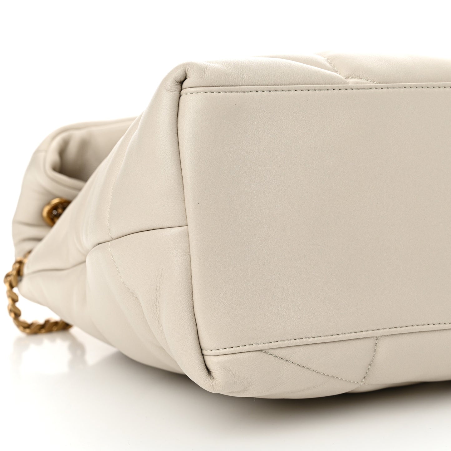 Lambskin Quilted Medium Loulou Puffer Monogram Chain Satchel Blanc Vintage