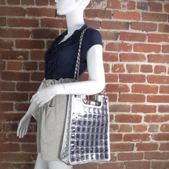 Vinyl Ice Cube Large Shopper Tote Silver