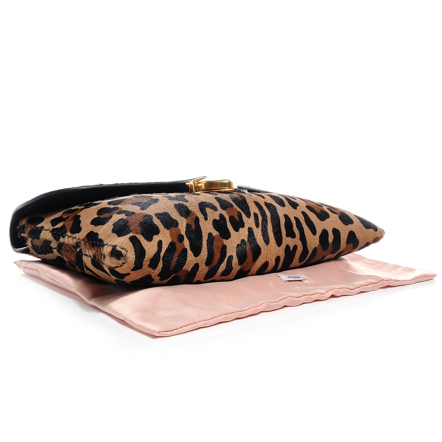 Calf Hair Leopard Print Pushlock Envelope Clutch Miele