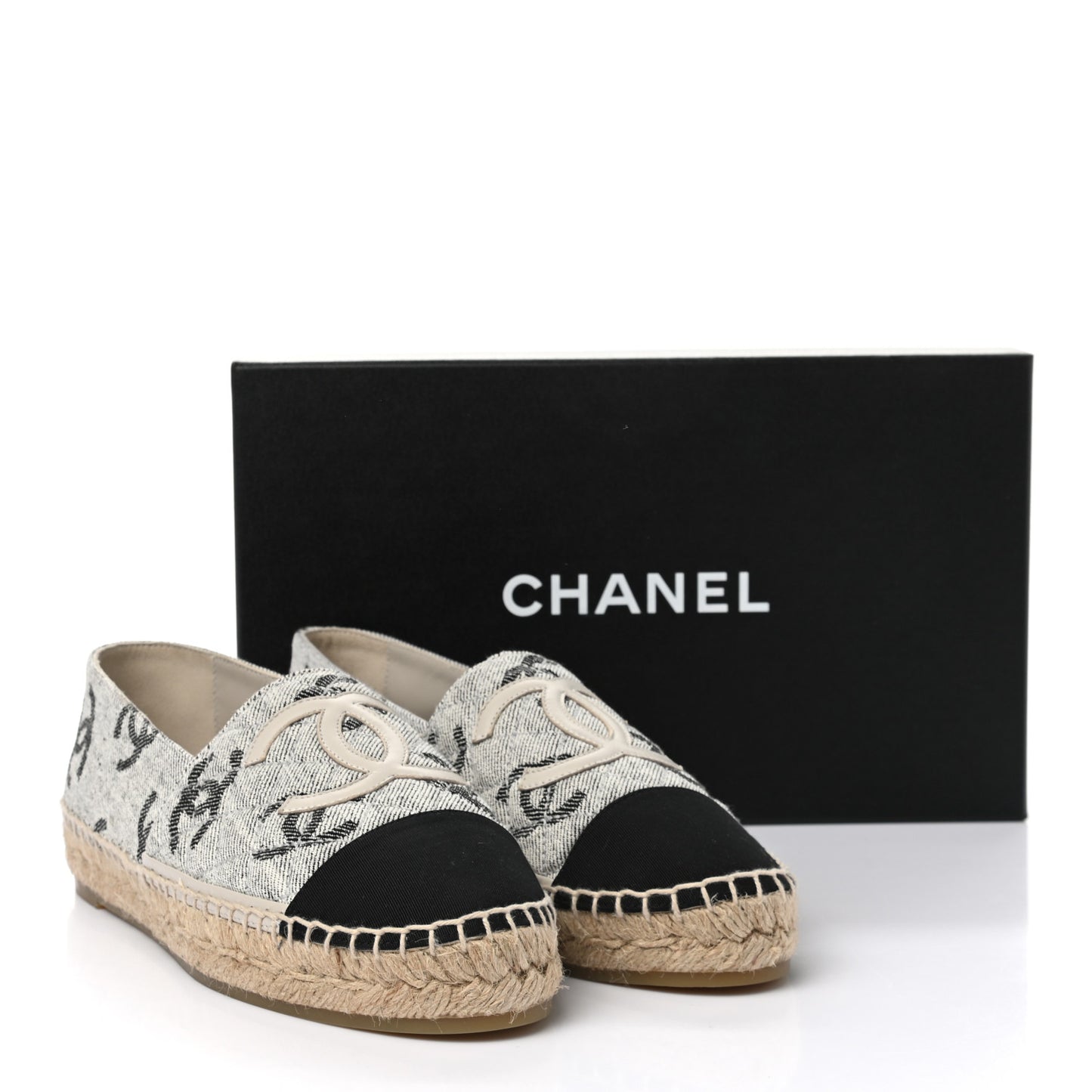 Cotton Jacquard Grosgrain CC Print Espadrilles 39 Grey Black