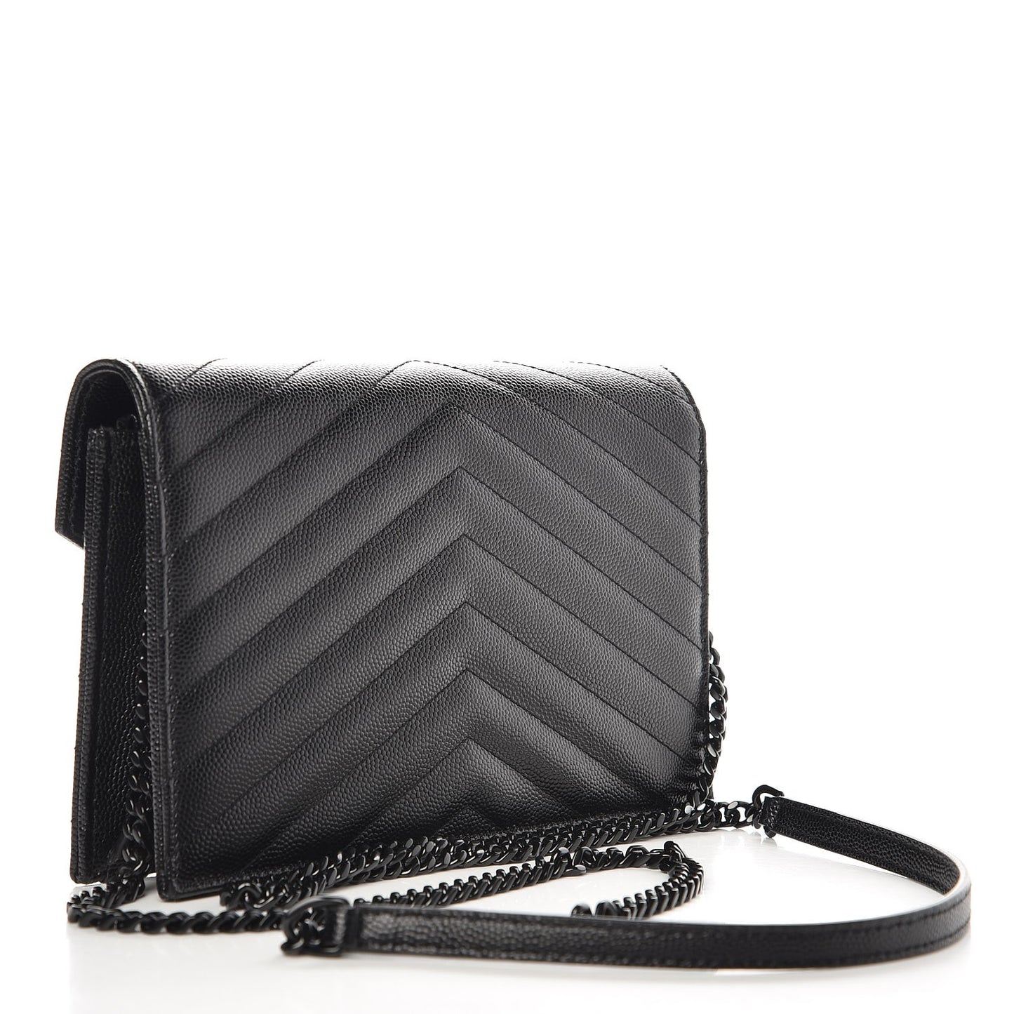 Grain De Poudre Matelasse Chevron Monogram Envelope Chain Wallet Black