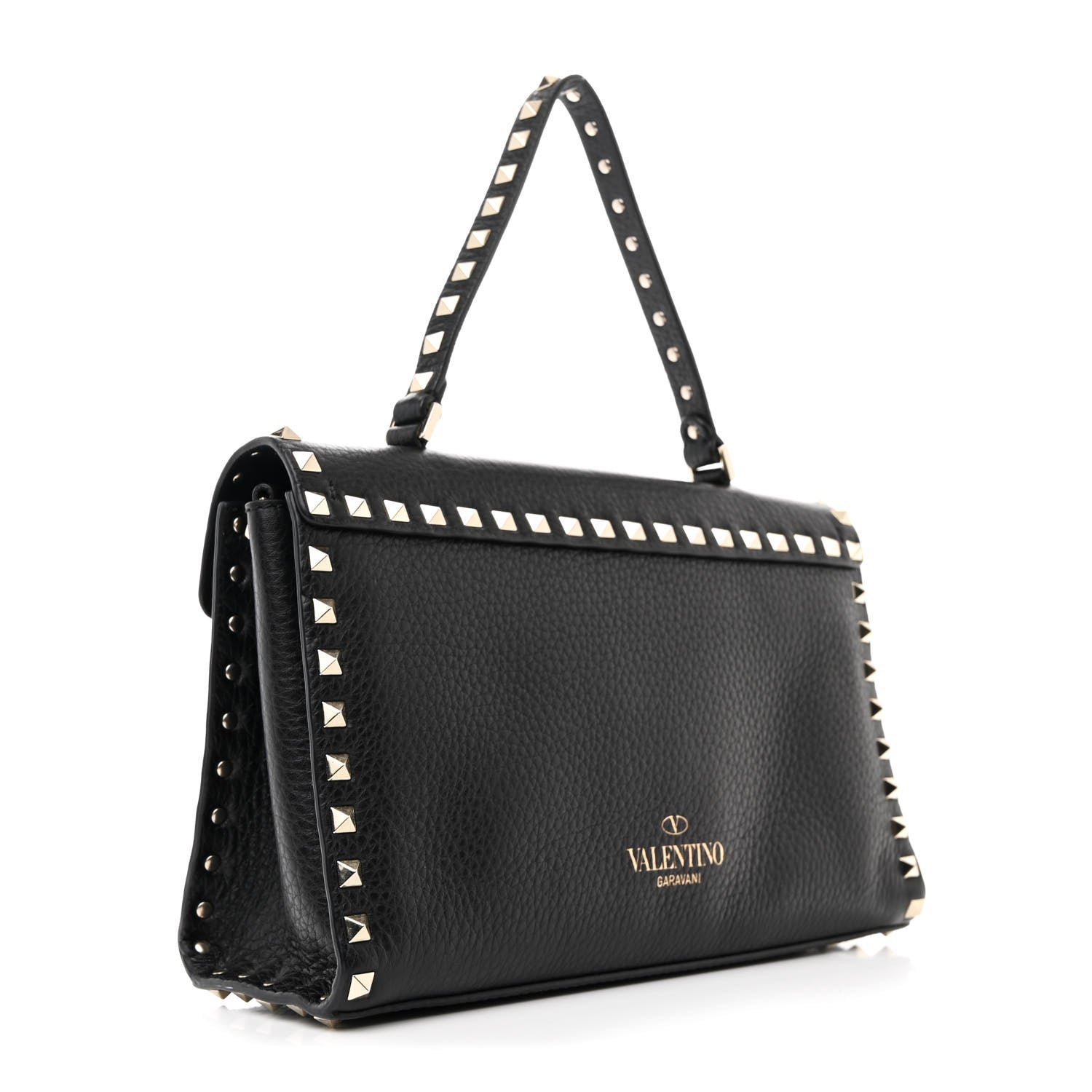 Valentino Garavani Pebbled Calfskin Rockstud Flip Lock Top Handle Bag Black 3 of 11